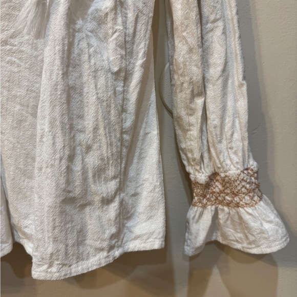 Faherty Womens Laura Embroidered Peasant Top Puffy Small Blouse White Organic - Picture 4 of 6